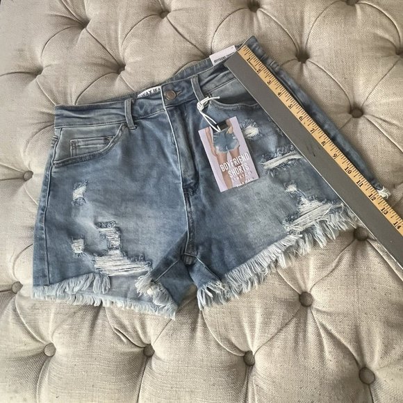 Wax Jeans Shorts Womens Médium Blue Denim Distressed Boyfriend Fit Casual Ladies - Picture 3 of 12